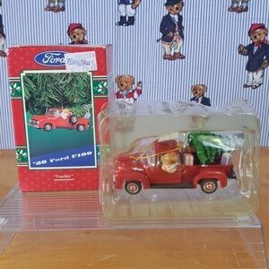 Vintage Enesco Treasury 56 Ford F100 red truck Christmas holiday ornament